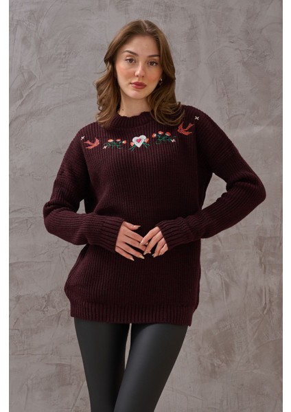 Kadın Önü Premıum Nakışlı Klasik Örme Detay Triko Kazak fiyatları