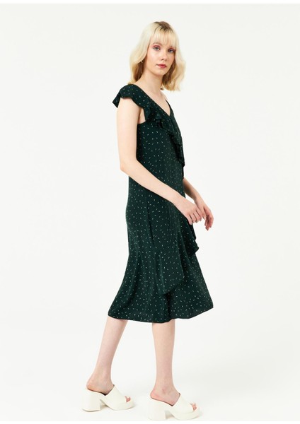 Kadın Tek Kolu Volanlı Dokuma Elbise