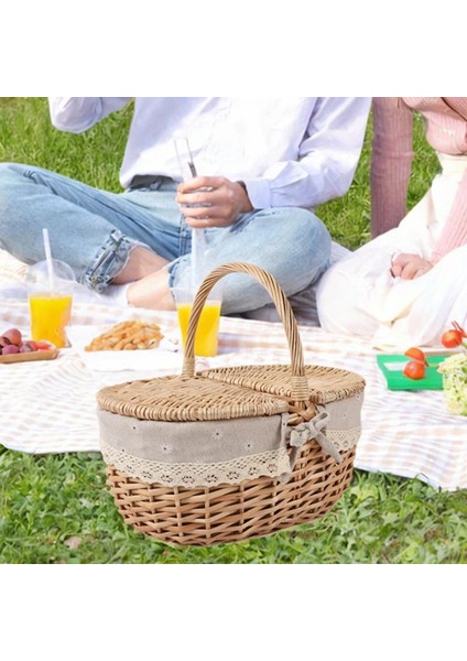 Hasır Sepeti Rattan Sepeti Plaj Kamp Partileri Için Küçük Gri (Yurt Dışından)