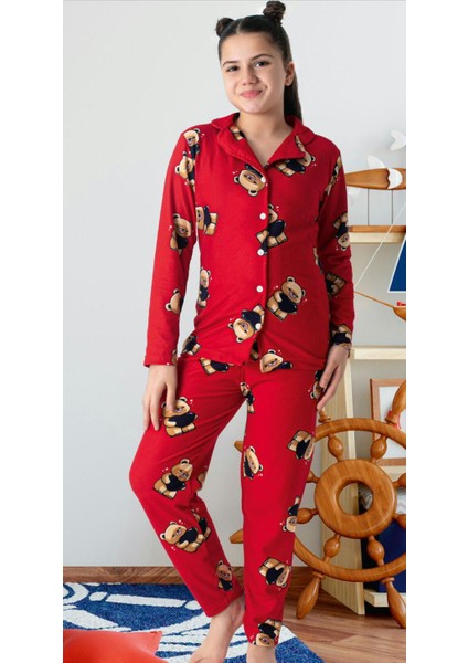 Kız Çocuk Süet Kışlık Boydan Düğmeli Kalın Pijama Takımı