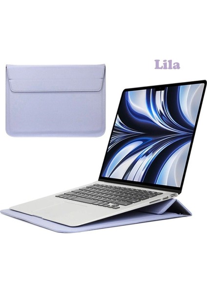 Apple Macbook Pro 14 Inç M3 A2992 A2918 Uyumlu Deri Mıknatıslı Çanta Stantlı Şık Tasarım