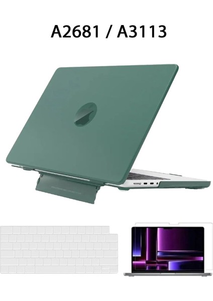 Macbook Air 13.6" M2-M3 Çip 2022/2024 A2681 A3113 Uyumlu Standlı Kılıf Klavye Kılıfı Ekran Koruyucu