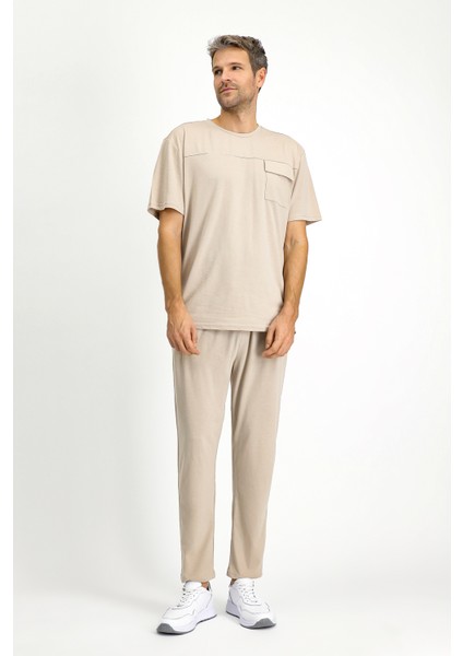 Kısa Kol Bisiklet Yaka 3'lü Şortlu Pijama Seti