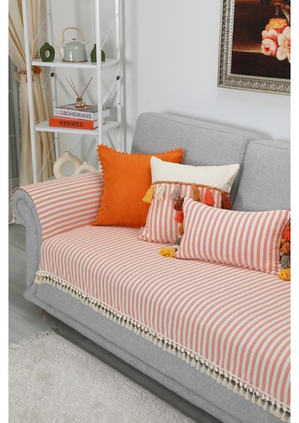 Ponpon ve Püskül Detaylı Çizgili Koltuk Örtüsü 90 x 210 cm ,ko-39