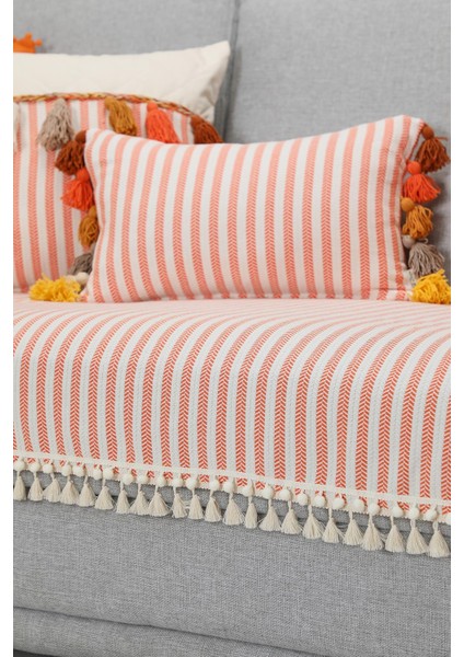 Ponpon ve Püskül Detaylı Çizgili Koltuk Örtüsü 90 x 210 cm ,ko-39