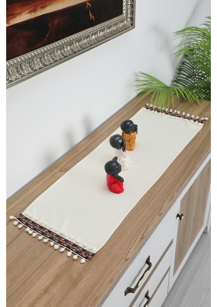 Desen Şeritli ve Ponpon Detaylı Runner 90 x 30 cm ,R-88K