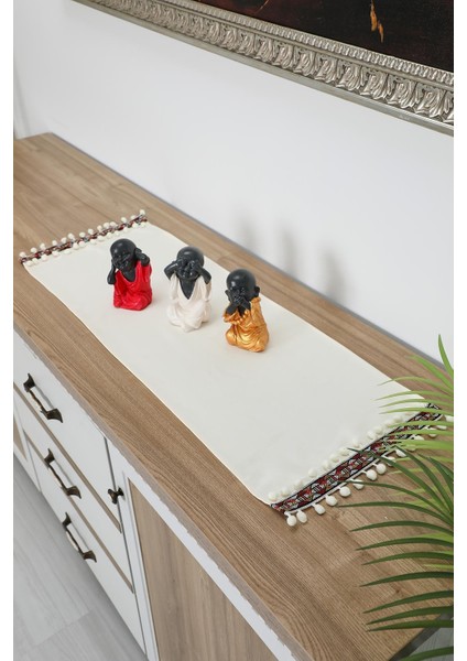 Desen Şeritli ve Ponpon Detaylı Runner 90 x 30 cm ,R-88K