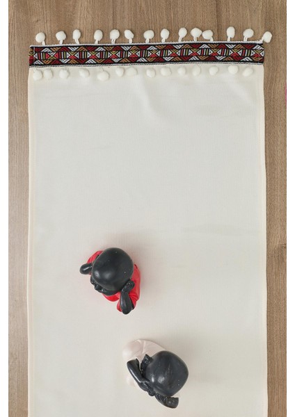 Desen Şeritli ve Ponpon Detaylı Runner 90 x 30 cm ,R-88K
