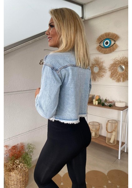 Yırtık Detaylı Crop Jean Ceket