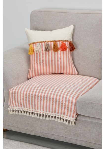 Ponpon ve Püskül Detaylı Çizgili Koltuk Örtüsü 75 x 90 cm ,KO-39T