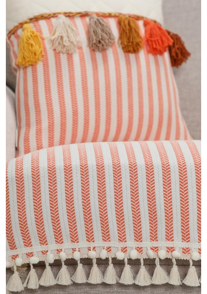Ponpon ve Püskül Detaylı Çizgili Koltuk Örtüsü 75 x 90 cm ,KO-39T