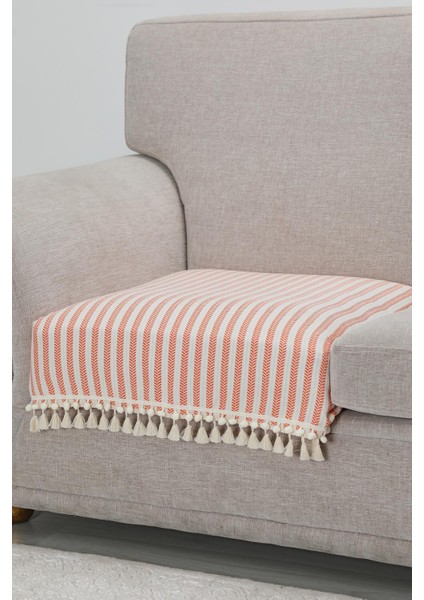 Ponpon ve Püskül Detaylı Çizgili Koltuk Örtüsü 75 x 90 cm ,KO-39T