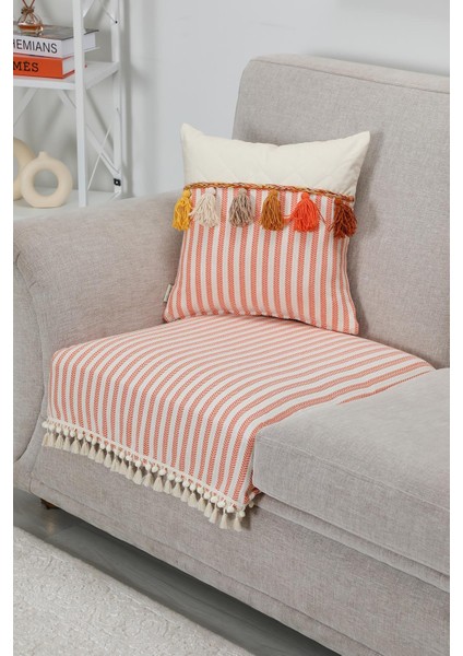 Ponpon ve Püskül Detaylı Çizgili Koltuk Örtüsü 75 x 90 cm ,KO-39T