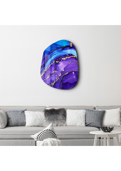 Purple And Blue Marble Amorphous Collection Glass Wall Art