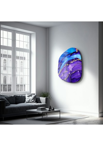 Purple And Blue Marble Amorphous Collection Glass Wall Art