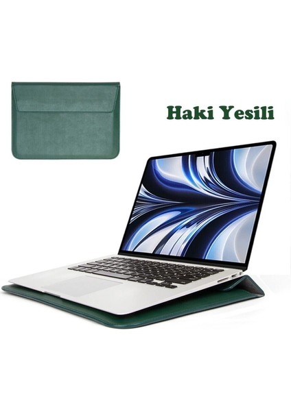 Apple Macbook Air M2 15 Inç 2023 M2 Çip A2941 Uyumlu Deri Mıknatıslı Çanta Stantlı Şık Tasarım