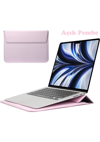 Apple Macbook Air M2 15 Inç 2023 M2 Çip A2941 Uyumlu Deri Mıknatıslı Çanta Stantlı Şık Tasarım