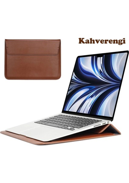 Apple Macbook Air M2 15 Inç 2023 M2 Çip A2941 Uyumlu Deri Mıknatıslı Çanta Stantlı Şık Tasarım