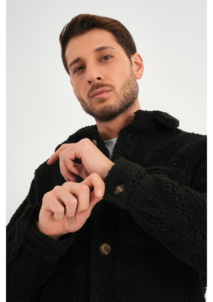 Alexandergardı Düğmeli Siyah Peluş Ceket (AG-POLE-J58-01) indirimleri