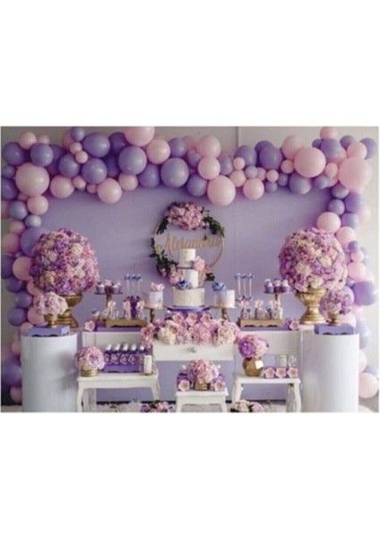 Makaron Pembe Makaron Lila Temalı Doğum Günü Konsept Balon Set