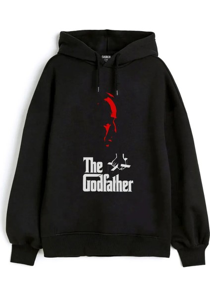 Baba (The Godfather) Baskılı Kapşonlu Siyah 3 Ip Sweatshirt Hoodie