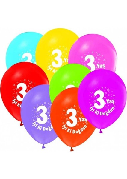 3 Yaş Iyiki Doğdun Baskılı 12" Balon 10 Adet