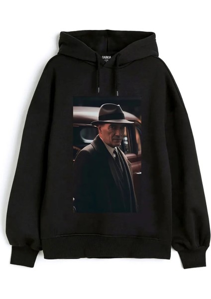 mustafa Kemal Atatürk Baskılı Kapşonlu Siyah 3 Ip Sweatshirt Hoodie