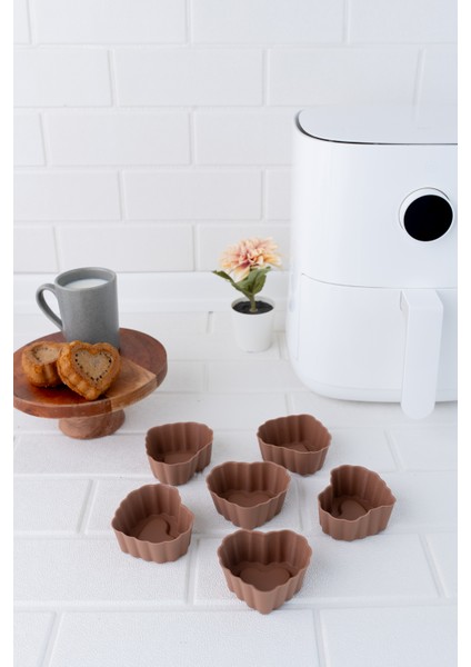 Onikiden Airfryer Silikon Kalp Muffin Kek Kalıbı 6’lı- Tüm Hava Fritözleriyle Uyumlu SL11