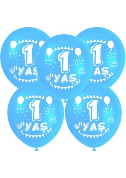 1 Yaş Iyiki Doğdun Baskılı Mavi 12" Balon 10 Adet