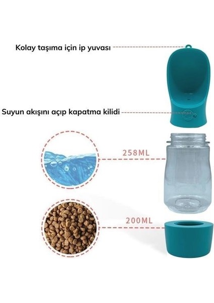 Toptanbulurum Taşınabilir Mama Hazneli Evcil Hayvan Suluğu Seyahat Kabı Kilitlenebilen Su Sızdırmaz 380ML