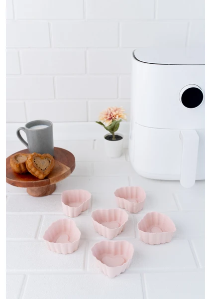 Onikiden Airfryer Silikon Kalp Muffin Kek Kalıbı 6’lı- Tüm Hava Fritözleriyle Uyumlu SL11