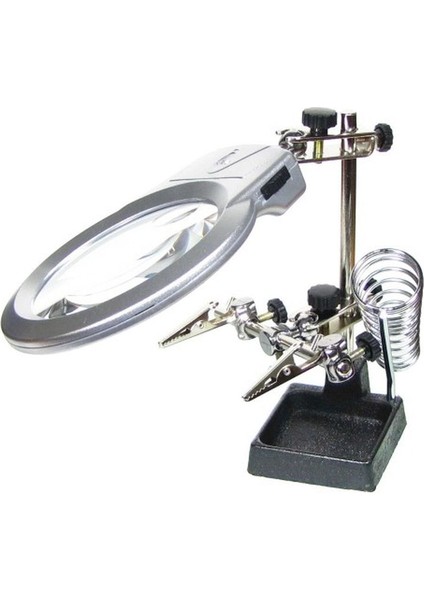 Ayarlanabilir Başlıklı Elektronikçi Yardım Lehim Standı ile Ledli Büyüteç