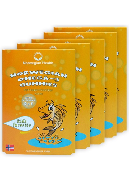 Çocuk Tutti Frutti Aromalı Omega 3 30 Kapsül Çiğnenebilir Balık Yağı x 5 Adet