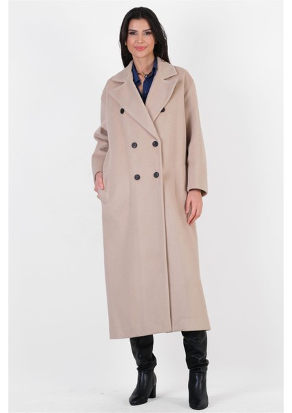 İsonzo Geniş Kesim Kruvaze Yaka Kaban BEJ