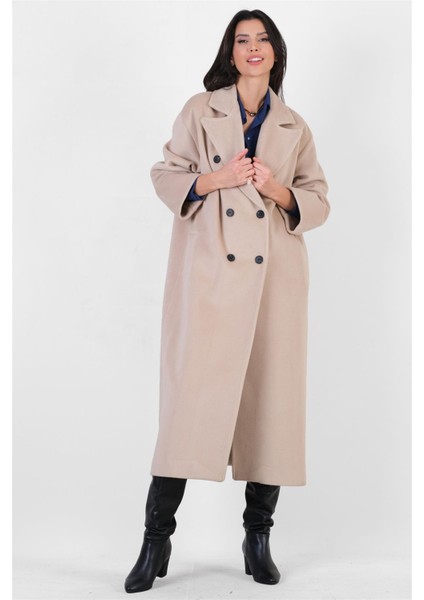 İsonzo Geniş Kesim Kruvaze Yaka Kaban BEJ fiyatları