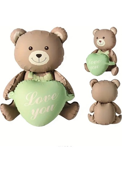 Ayı Folyo Balon Love You Yazılı Yeşil