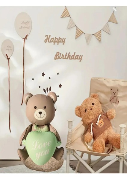 Ayı Folyo Balon Love You Yazılı Yeşil