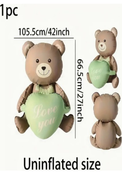 Ayı Folyo Balon Love You Yazılı Yeşil