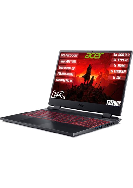 Nitro 5 AN515-58-544K Intel I5-12450H 8gb 512GB RTX3050 15.6" Fhd 144hz Freedos Taşınabilir Bilgisayar NH.QFJEY.007