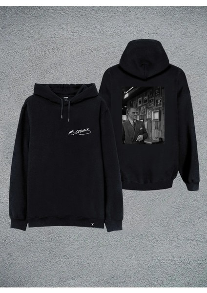Mustafa Kemal Atatürk Özel Tasarım Baskılı Kapşonlu Çift Taraflı Sweatshirt Hoodie