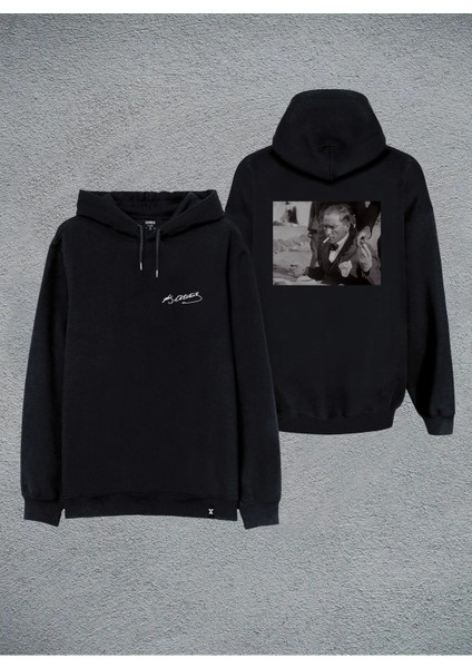 Mustafa Kemal Atatürk Özel Tasarım Baskılı Kapşonlu Çift Taraflı Sweatshirt Hoodie