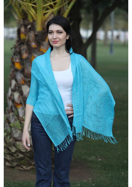 Turkuaz Keten Şal