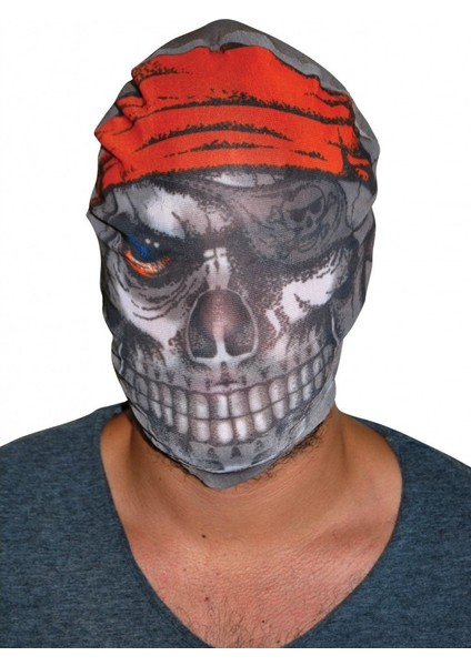 Kafaya Tam Geçmeli Bez Korsan Maskesi - Streç Korku Maskesi - 3D Baskılı Maske Model 4 (4886)
