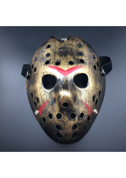 Bakır Renk Kırmızı Çizgili Tam Yüz Hokey Jason Maskesi Hannibal Maskesi (4886)
