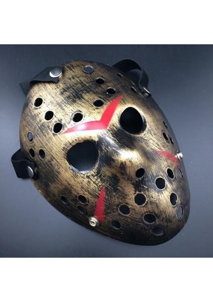 Bakır Renk Kırmızı Çizgili Tam Yüz Hokey Jason Maskesi Hannibal Maskesi (4886)