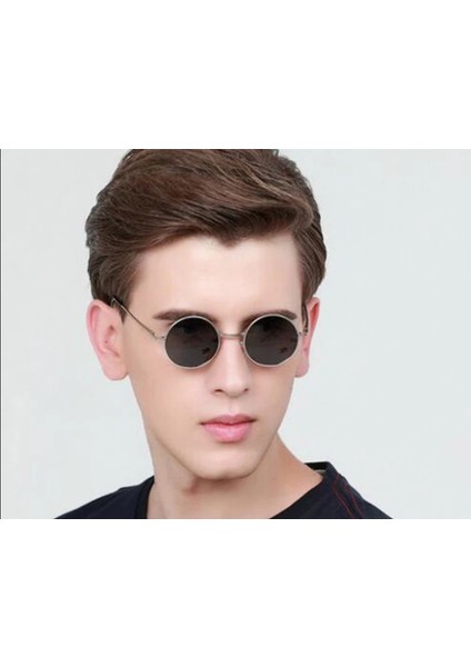 Yuvarlak Cam John Lennon Tarzı Gümüş Çerçeveli Siyah Gözlük (4886)
