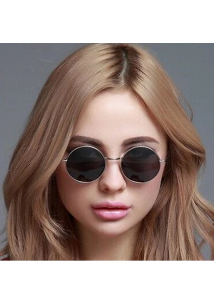 Yuvarlak Cam John Lennon Tarzı Gümüş Çerçeveli Siyah Gözlük (4886)