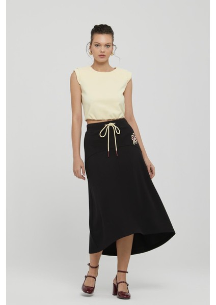 Kadın Kolsuz Beli Lastikli Crop Sarı Bluz 2591323