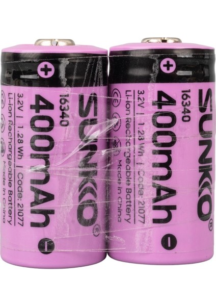 Sunkko Ifr 3.2 Volt 400 Mah 16340 Şarj Edilebilir Pil (Tekli) (4886)