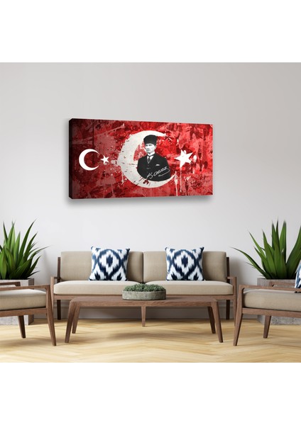 Mustafa Kemal Atatürk, Kaftanlı, Imza Temalı Premium Kanvas Tablo